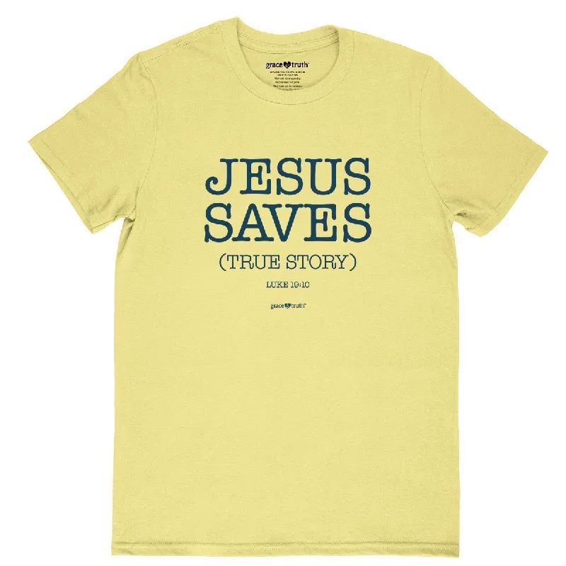 breathable short sleeve shirts for outdoor activities -Cherished Girl Grace & Truth Jesus Saves True Story Girlie Christian Bright T Shirt