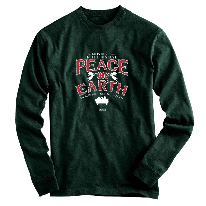 men’s short sleeve shirts with cool prints -Cherished Girl Peace on Earth Christmas Christian Bright Long Sleeve T Shirt