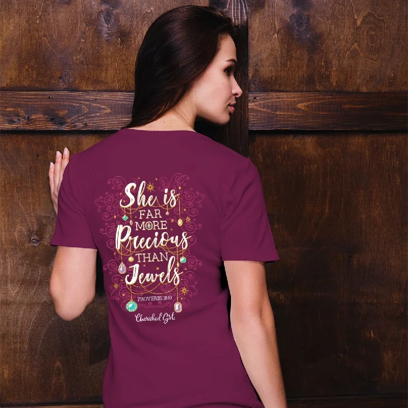 high-quality summer short sleeve shirts -Cherished Girl She is More Precious Than Jewels Girlie Christian Bright T Shirt