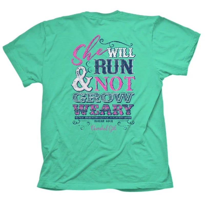 men’s classic short sleeve t-shirts -Cherished Girl She Will Run & Not Grow Weary Girlie Christian Bright T Shirt