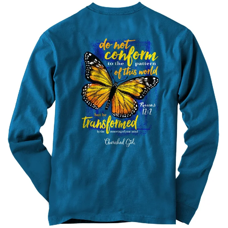 affordable men’s summer short sleeve shirts -Cherished Girl Transformed Butterfly Faith Long Sleeve T-Shirt