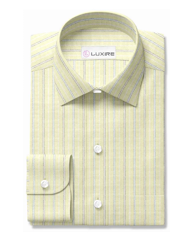 Men's spring shirts-Classic Oxford: Pale Yellow with Blue Stripes