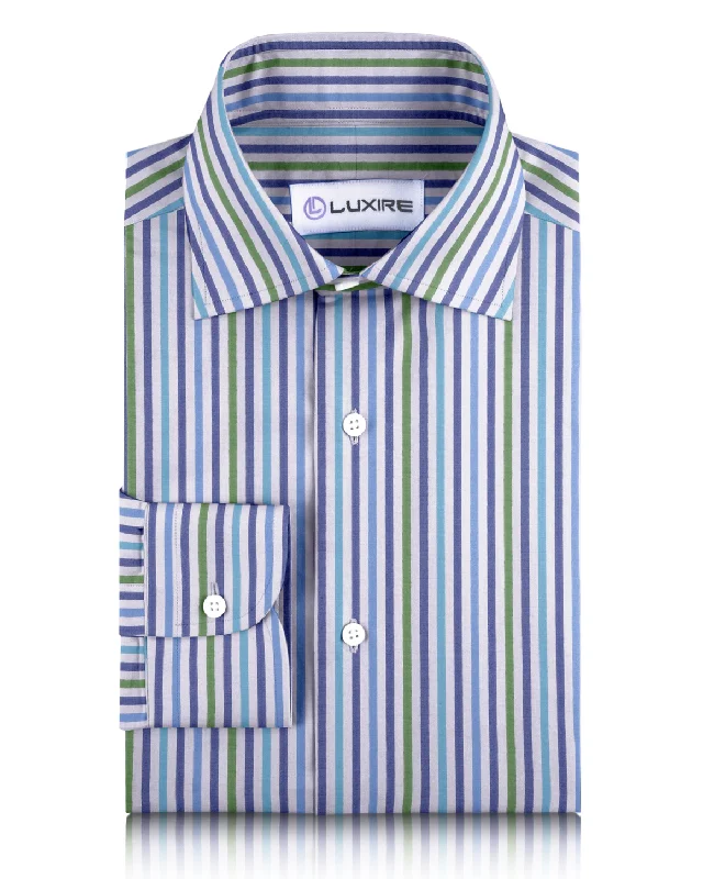 Men's double-layer shirts-Cotton Blue Green on White Seersucker