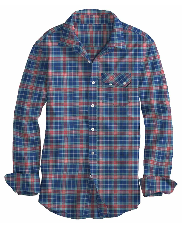 Men's stretch shirts-Sumer Light Blue Red Madras Checks