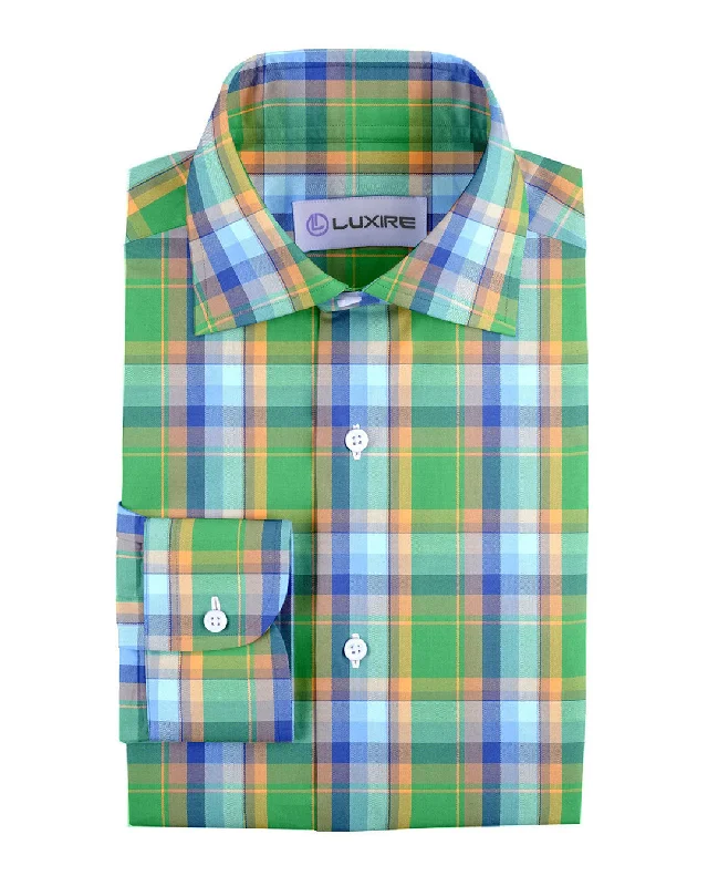 Men's all-season shirts-Green Yellow Blue Tartan Checks Twill