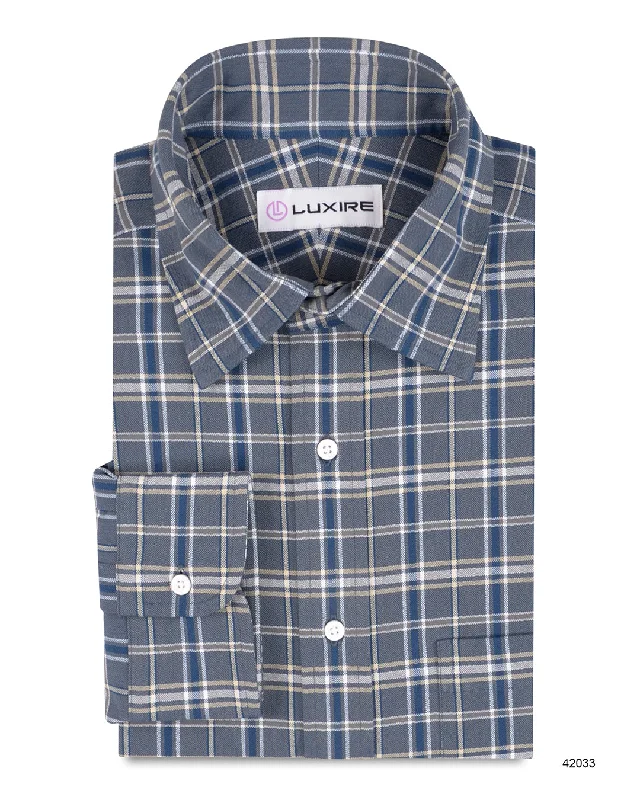 Men's producer shirts-Grey Navy Cream Tartan Checks Oxford