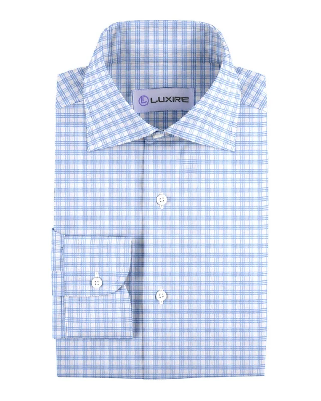 Men's machine-washable shirts-Monti Lustrous Blue Checks On White