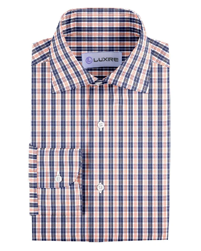 Men's water-resistant shirts-Navy Orange White Tartan Checks