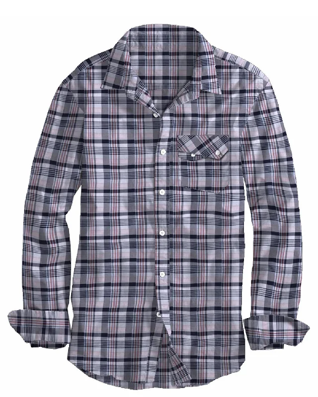 Men's packable shirts-Navy Red Pink Madras Checks