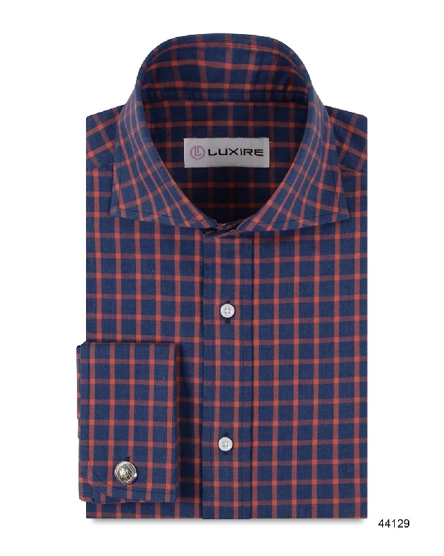 Men's summer shirts-Checks: Orange Tattersall On Blue