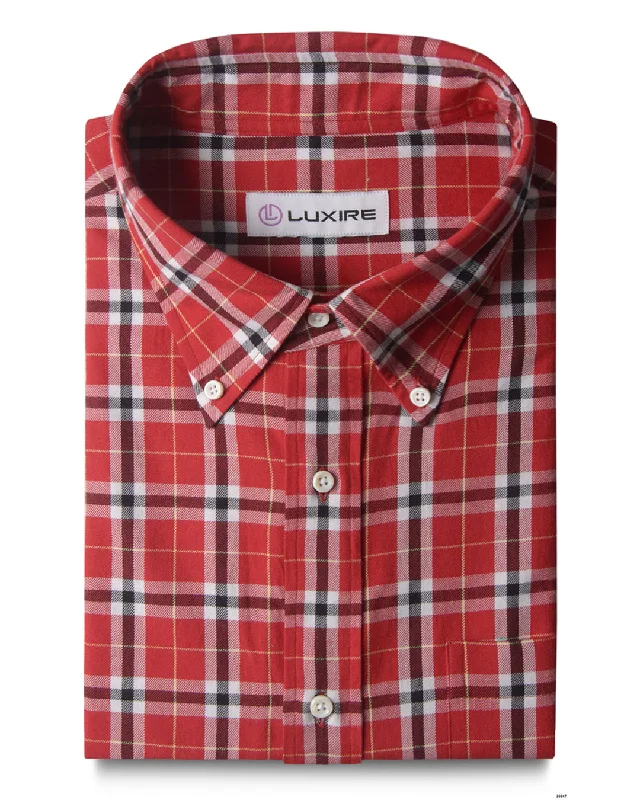 Men's subtle-detail shirts-Red Plaid Twill Checks