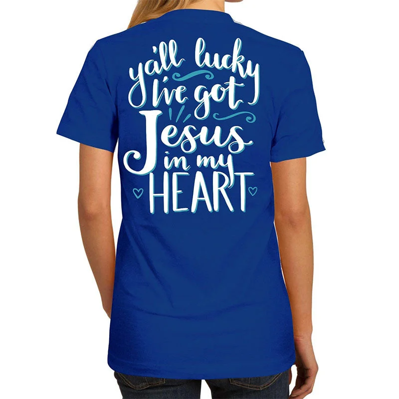 versatile short sleeve t-shirts for outdoor activities -Country Life Southern Attitude Jesus In My Heart T-Shirt