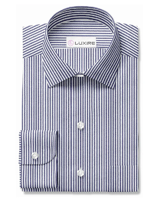 Men's curved-hem shirts-Dark Navy Oxford Stripe