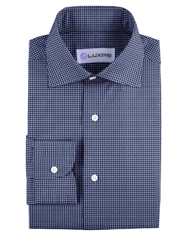 Men's plaid shirts-Denim Blue and White Macro Gingham Checks