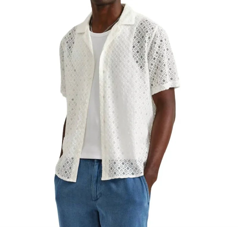 Men's open-front shirts-Didcot Corded Lace Shirt In White