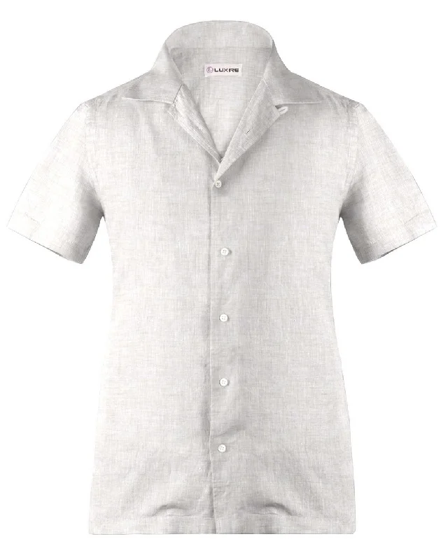 Men's grunge shirts-Camp collar PRESET STYLE in Ecru Textured Linen