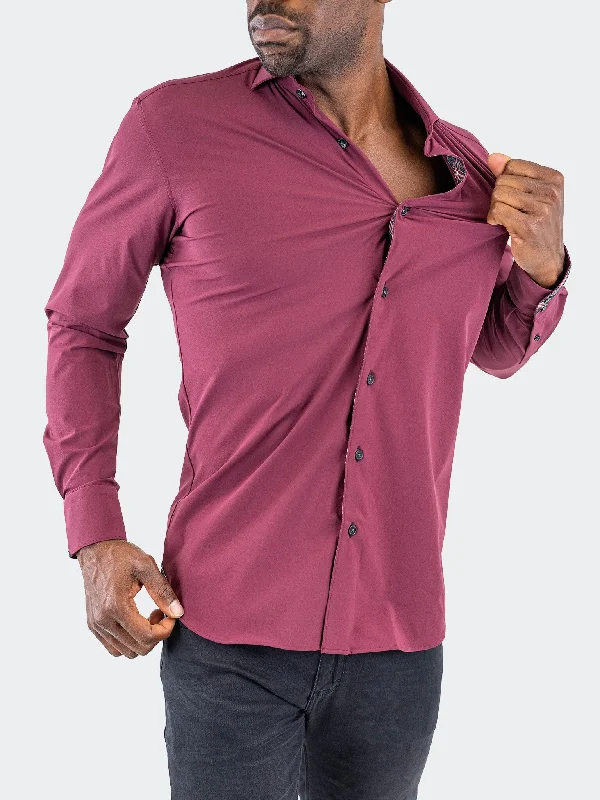 Men's straight-hem shirts-Einstein Burgundy Red