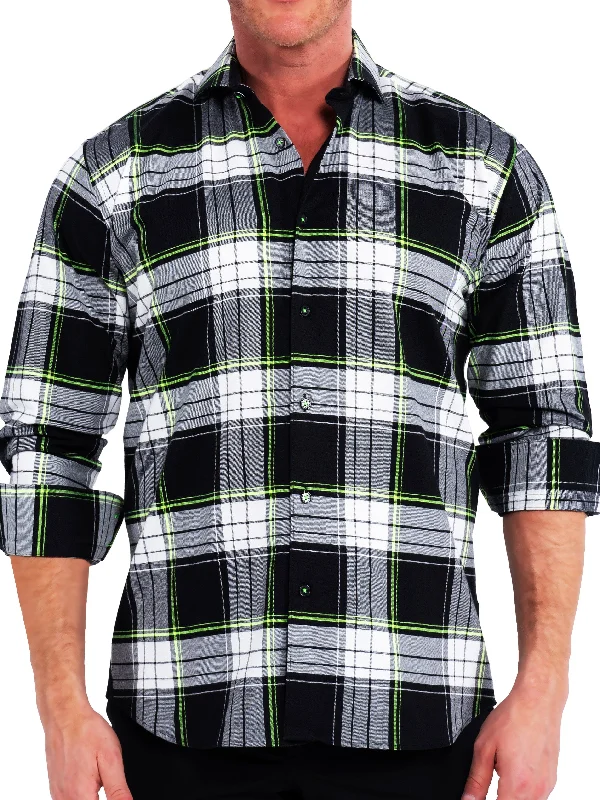 Men's basketball shirts-Einstein PlaidNeon Black