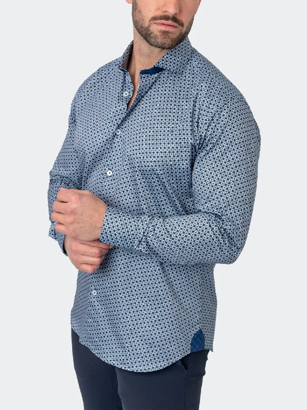 Men's open-front shirts-Einstein StretchFlowers Blue