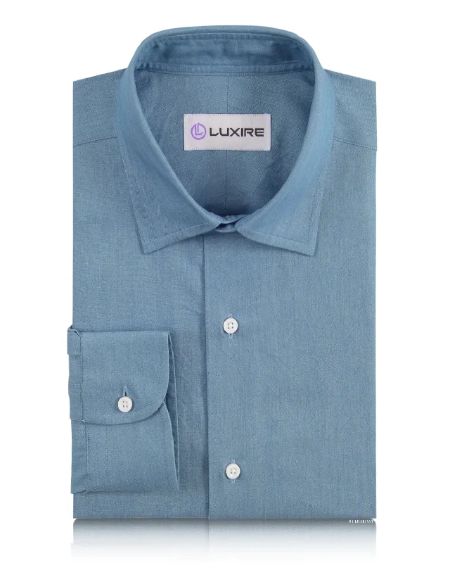 Men's button-collar shirts-Faded Blue Chambray