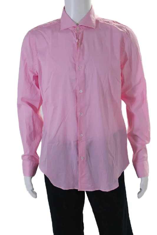 Men's custom shirts-Fedeli Mens Panamino Dusty Pink Long Sleeve Button Down Dress Shirt