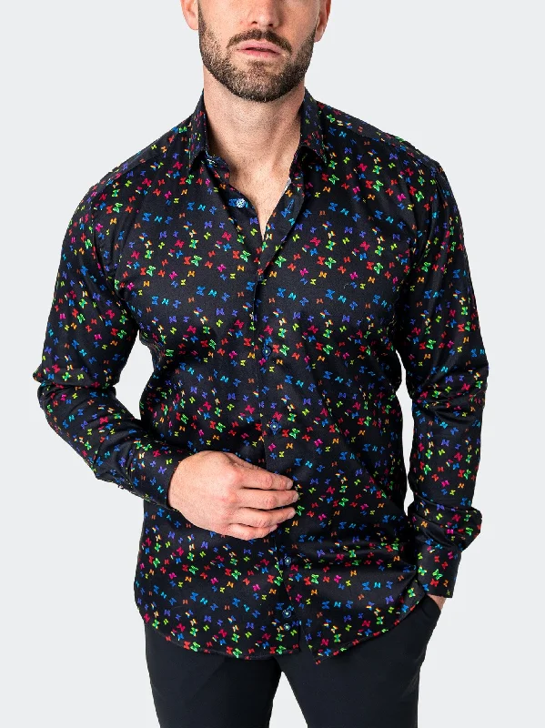 Men's high-quality shirts-Fibonacci Neonbutterflies Black