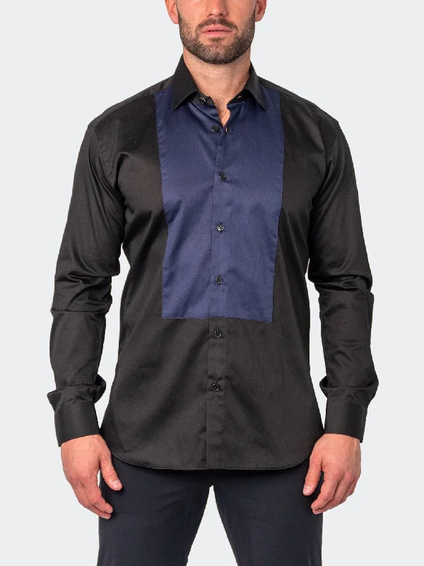 Men's barrel-cuff shirts-Fibonacci PanelMiddle Black