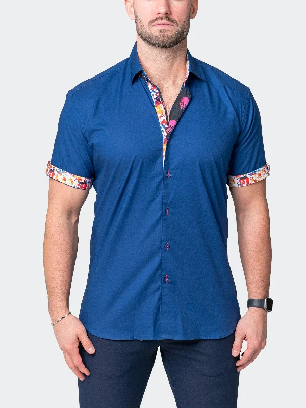 Men's barrel-cuff shirts-Galileo Shiny Blue