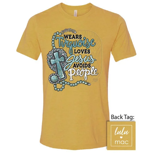 short sleeve t-shirts for summer travel -Girlie Girl Lulu Mac Wears Turquoise Jesus Canvas T-Shirt