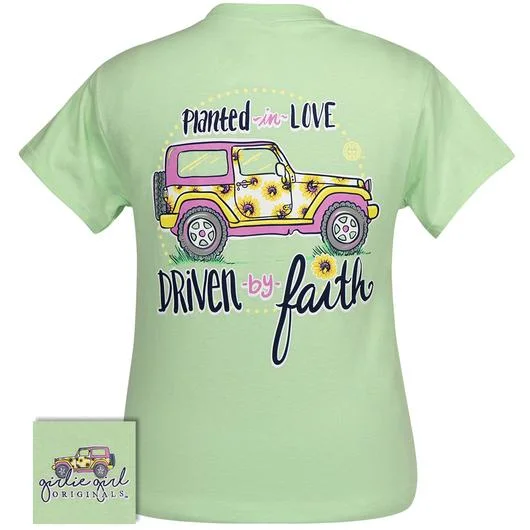 men’s stylish short sleeve button shirts -Girlie Girl Originals Preppy Driven By Faith Sunflower T-Shirt