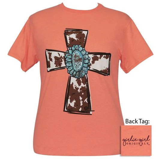 fashionable men’s short sleeve shirts with logos -Girlie Girl Originals Preppy Turquoise Cow Cross T-Shirt