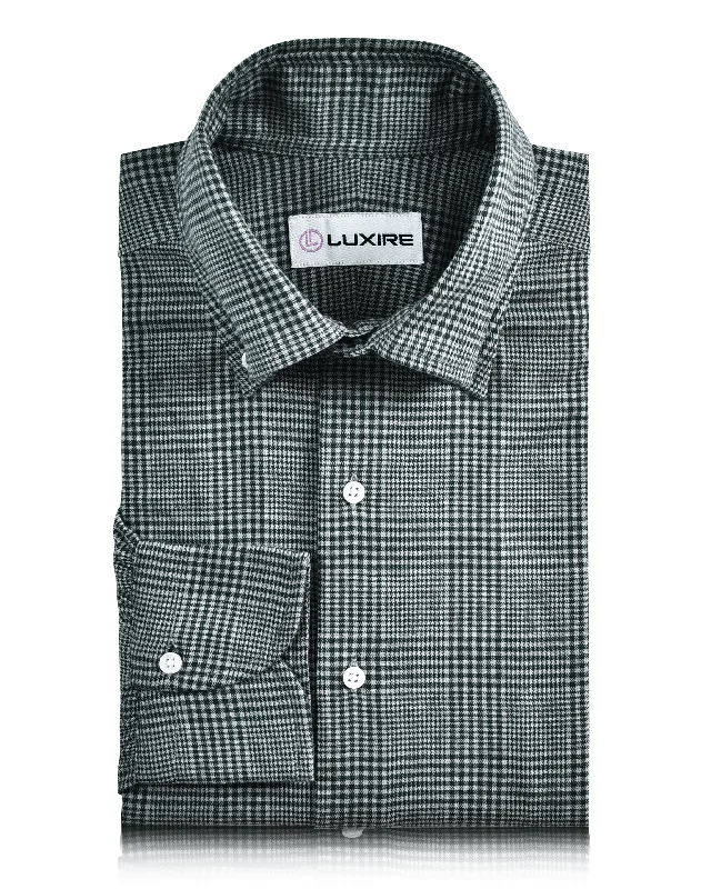 Men's professional shirts-Green and White Tattersall Checks