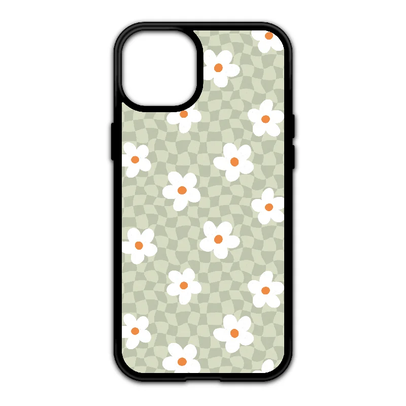 classic short sleeve t-shirts for everyday wear -Green Daisy Checkered iPhone Case