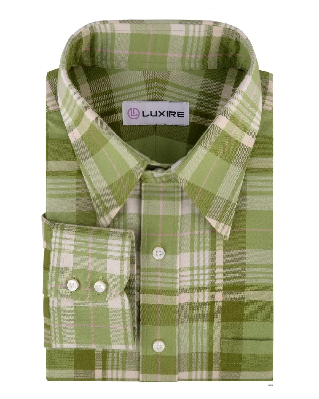 Men's relaxed-fit shirts-Twill Tartan Checks - Olive Green