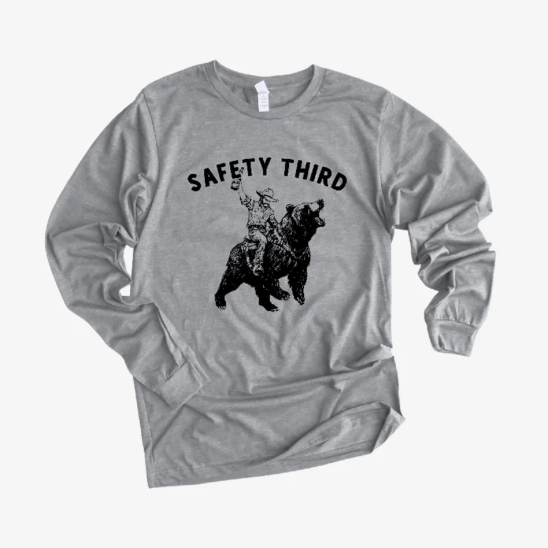 modern fit short sleeve shirts for men -Hilarious Safety Third Bear Long Sleeve *UNISEX FIT*