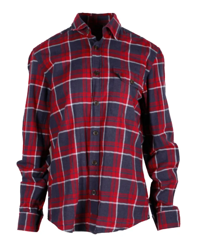 Men's wrinkle-free shirts-Hugo Boss Checkered Shirt Regular Fit in Red Cotton