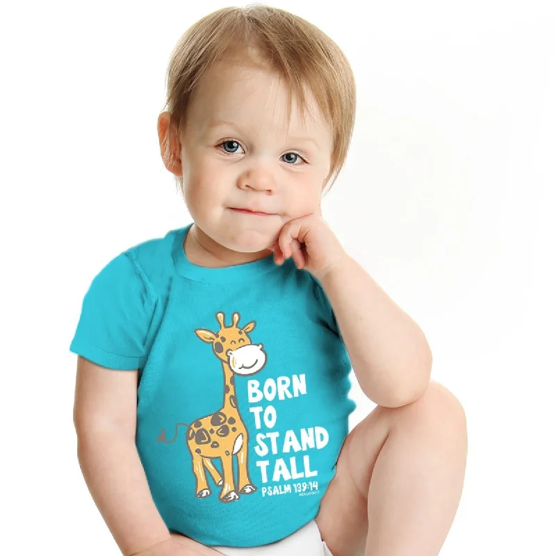 men’s stylish short sleeve button shirts -Kerusso Born to Stand Tall Giraffe Christian Baby Toddler Youth Bright T Shirt