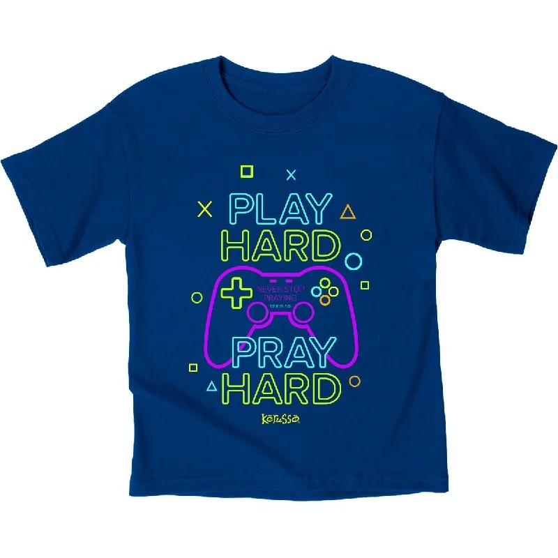 modern slim-fit short sleeve shirts for men -Kerusso Play Hard Pray Hard Gamer Christian Toddler Youth Bright T Shirt