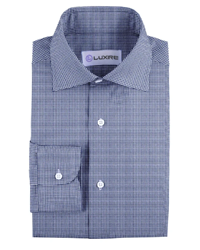 Men's asymmetrical shirts-Navy Micro Gingham