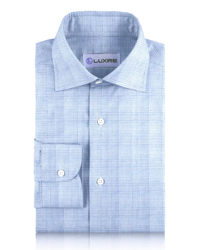 Men's custom shirts-Light Blue and White Tattersall Checks