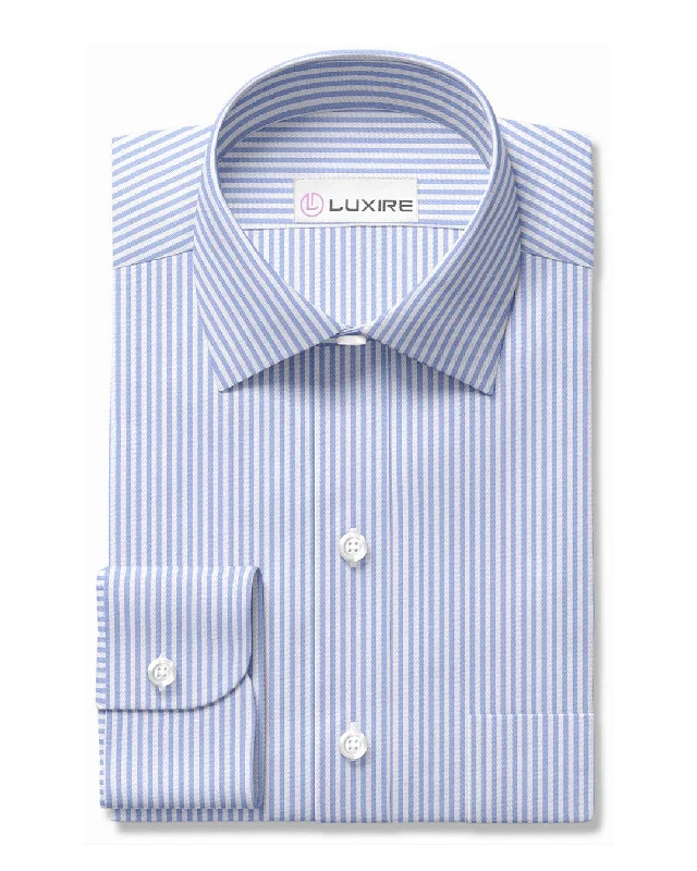 Men's double-cuff shirts-Light Blue Twill Dress Stripe