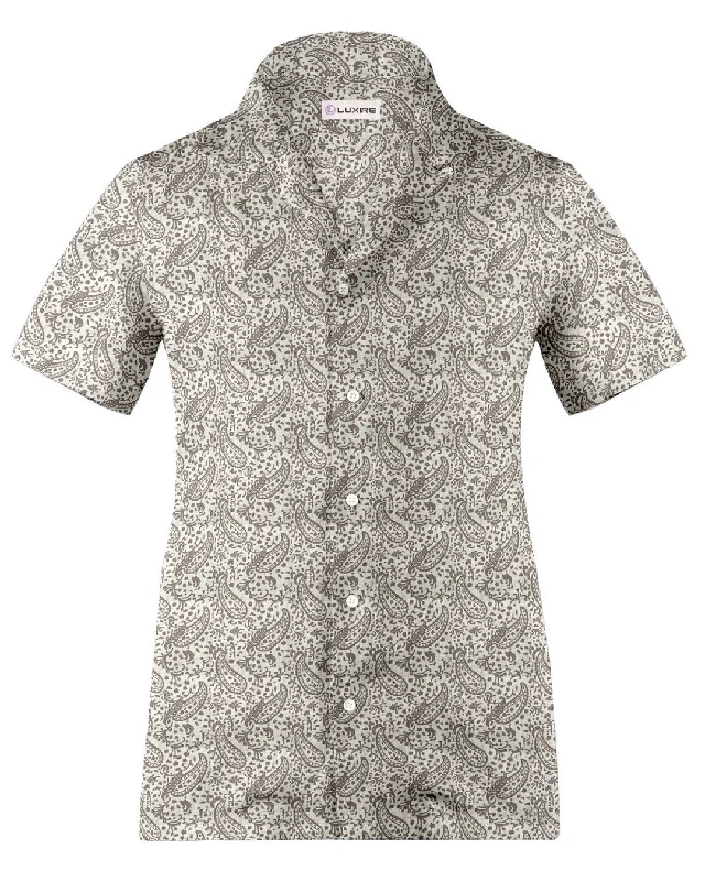 Men's extended shirts-Camp collar PRESET STYLE in Linen: Brown Printed Paisley