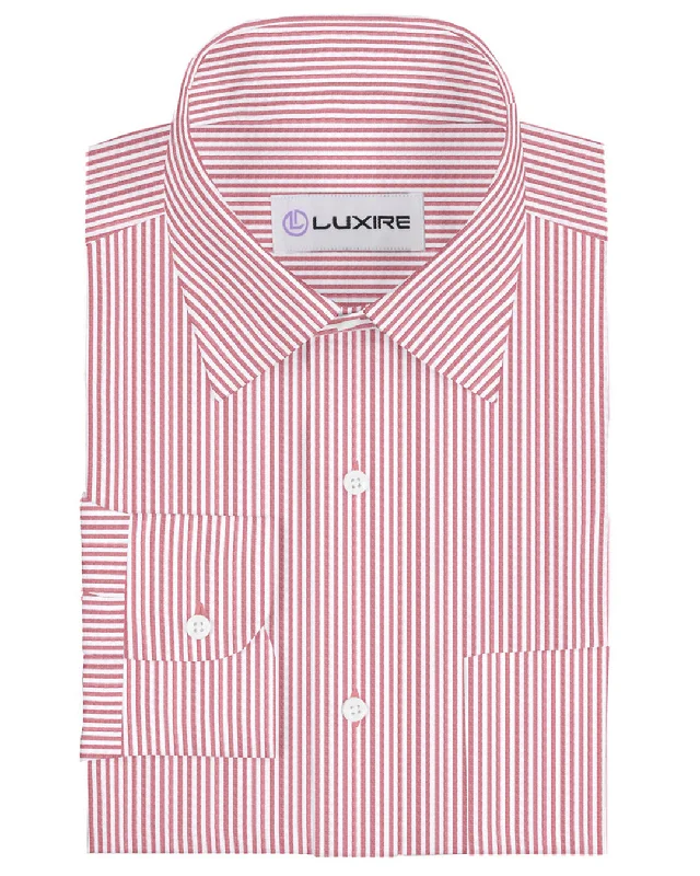 Men's gathered shirts-Linen: Red White Candy Stripes