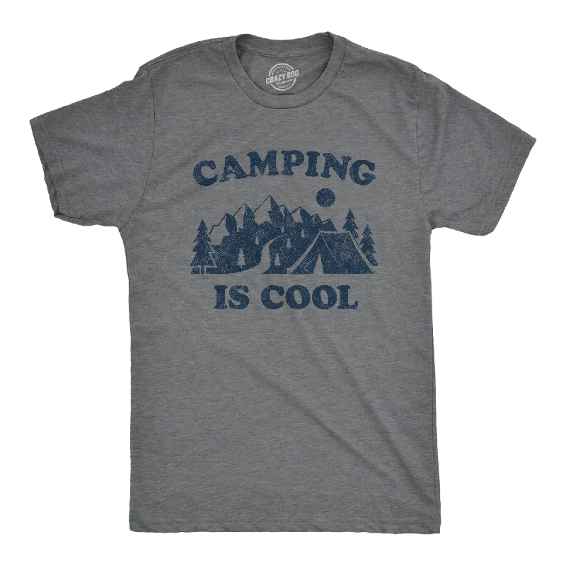 men’s comfortable short sleeve work shirts -Mens Camping Is Cool Tshirt Funny Outdoor Adventure Hiking Tent Novelty Graphic Tee