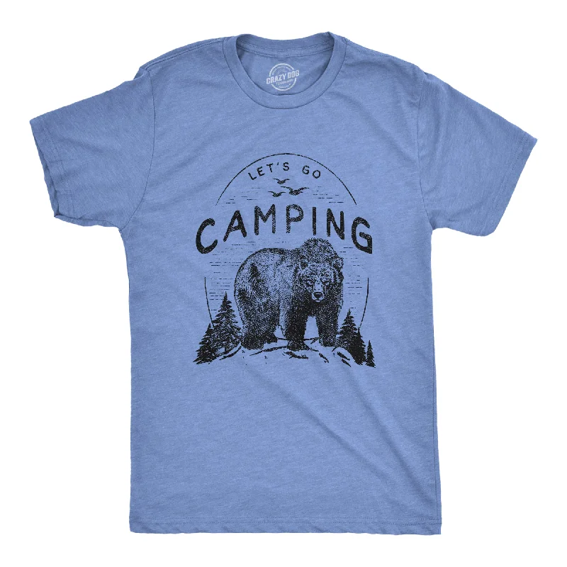 breathable short sleeve shirts for outdoor activities -Mens Lets Go Camping Tshirt Funny Bear Outdoors Hiking Vintage Novelty Tee