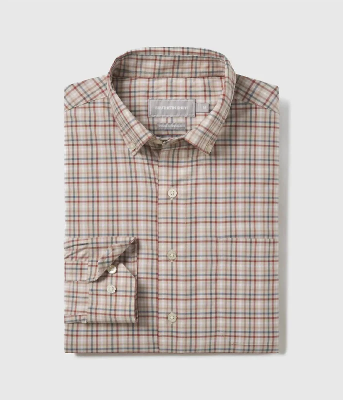 Men's muscle-fit shirts-Men's Samford Check Long Sleeve Dress Shirt In Browning