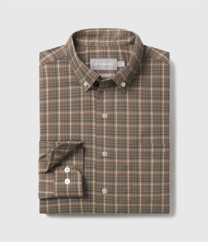 Men's petite shirts-Men's Samford Check Long Sleeve Dress Shirt In Deep Forest