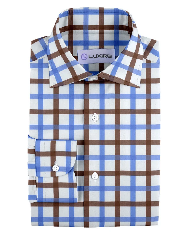 Men's unbranded shirts-Monti Brown Blue Windowpane Tattersall