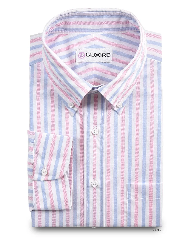 Men's travel shirts-Monti Pink Blue White Candy Stripes