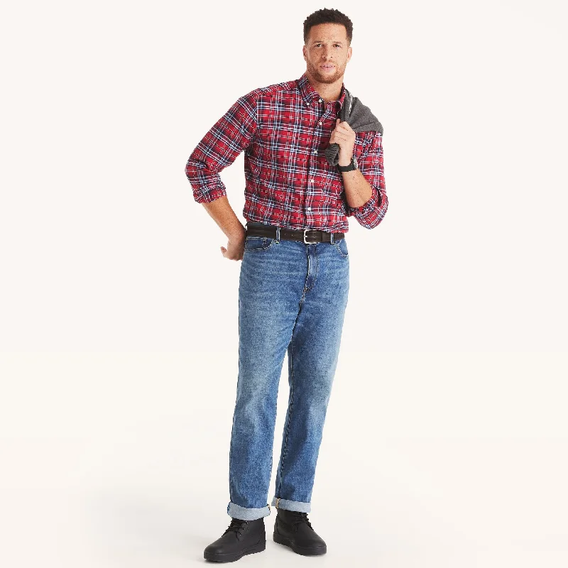 Men's bamboo shirts-Nautica Mens Big & Tall Plaid Shirt